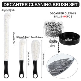 3 Pieces Decanter Cleaning Brush Flexible Bottle Scourer and 400 Pieces Reusable Decanter Cleaning Beads Household Cleaning Tools for Wine Decanters Goblets Glasses Cups (Black Handle)
