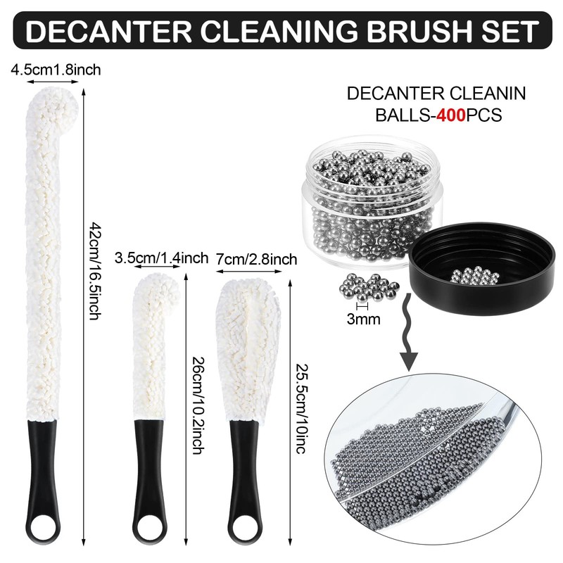 3 Pieces Decanter Cleaning Brush Flexible Bottle Scourer and 400