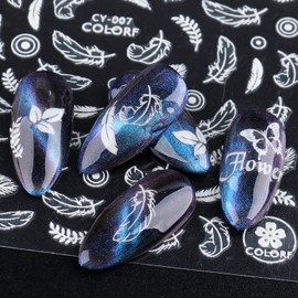 Flowers Nail Art Stickers, Holographic 3D Luminous Nail Self-Adhesive Sticker, Flowers Butterfly Leaf Dragonfly Nail Art Decals, Women Manicure Glow in The Dark Decoration Fluorescent Nail Decal
