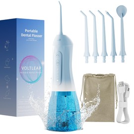 VOLTLEAP Water Flossers for Teeth, Electric Floss for Adults, Water Dental Picks for Teeth Cleaning and Flossing, Portable Flossers for Travel Size, Travel Bag and 4 Tips, IPX7 Waterproof - Blue