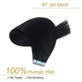 YILITE Tape in Hair Extensions Human Hair Jet Black 12 inch 20pcs 40g/pack Invisible Straight Seamless Skin Weft Remy Hair Extensions Silky Tape Hair Extensions Real Human Hair (12 inch #1 Jet Black)