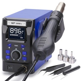 WEP 2009D-II Hot Air Soldering Station, Hot Air Rework Station with Detachable Soldering Heat Gun, 4 Preset Channels, Digital LED Display, Adjustable Temperature 212-896°F, PID Temp Stabilization