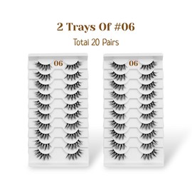 CB Value Pack 20 Pairs/ 2 Trays 3D Fluffy Half Lash Strip, 3/4 Length Cat-Eye False Eyelashes, Black Band Natural Look Wispy Soft Strip Lashes, Multiple Styles, 06 x 2 Trays