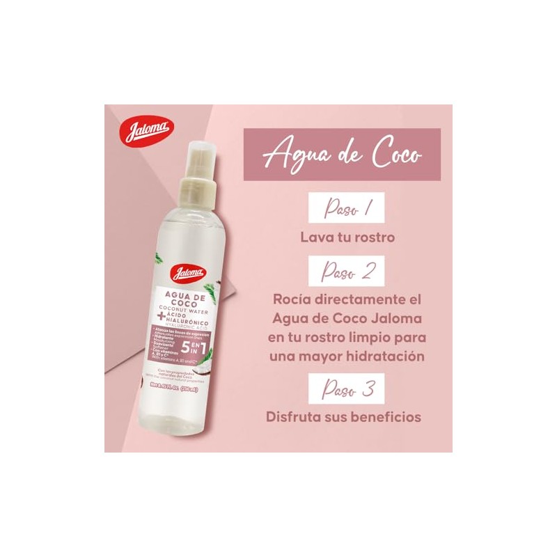 Jaloma | Agua de Coco con Ácido Hialurónico, Tónico Facial,