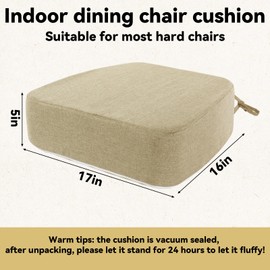 BALAPET Thick Chair Cushions Kitchen Seat Pads Room with Ties and Removable, Machine Washable Cover,5in Chair Cushions for Dining Chairs Indoor Outdoor Chair Seat(2Pcs,Beige)