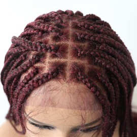 RESHE 33" Afro Box Braided Wigs For Women Knotless Braids Wig Synthetic Braided Wig With Baby Hair Lightweight HD Lace Front Braided Wigs Natural Looking Cornrow Box Braids (#T1B/BUG)