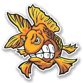 2 x 10cm Goldfish Fish Vinyl Sticker Decal Laptop Tank Fun Angry Car Bike #5650 (10cm x 10cm)