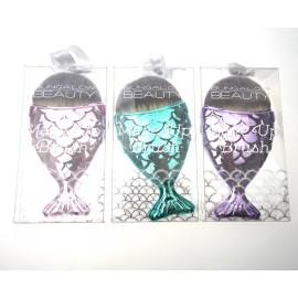 Bungalow Beauty Mermaid Make Up Brush Lot of 3 Pink Lavender Turquoise Gift Box