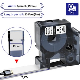6-Pack Compatible Dymo D1 Label Tape 19mm 45803 45803s S0720830 Label Maker Refills, Black on White, 3/4 Inch x 23 Ft(7m), for Dymo LabelManager 360D 420P 450D 500TS 450 Duo Label Maker