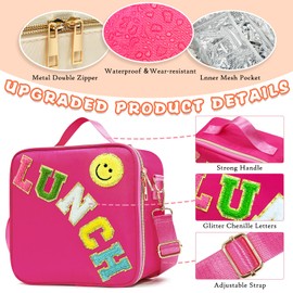 LOKFAR Insulated Lunch Bag Women Lunch Box Kids for Teen Girls Boys, Cute Preppy Lunch Boxes With Adjustable Shoulder Strap, Waterproof Nylon Lunchbox Lunch Bags for School Work Picnic (Wine)