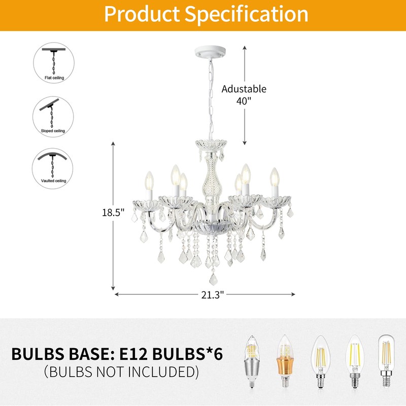 AOLALA 6 Lights K9 Crystal Chandelier Hanging Pendant Light Fixture,