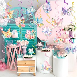 Butterfly Hanging Swirls - 54 Pcs Butterfly Themed Swirls, Floral Hanging Swirl & Ceiling Swirl for Birthday Decorations & Party Decorations