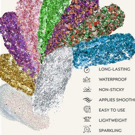 Red Green and White Christmas Body & Face Glitter Stick,【Waterproof】【Long-Lasting】【Sparkling】 for Singer Concert Outfits, Festival Rave Mermaid Accessories Chunky Glitter Makeup for Women (09#)