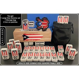 Puerto Rico Dominoes Bag set Domino Game tiles Boricua PR Puerto Rican Domino set Classic Double six Dominos Adult Size Family Must Have (Comes with travel bag) no wood box