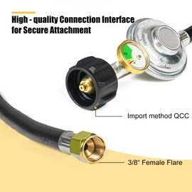 Rixordd 8 Feet Propane Regulator Hose with Gauge - QCC1 Connection for LP Gas Grill, Heater, and Fire Pit Table - 3/8" Female Flare Nut