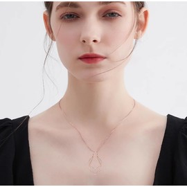 Niaspi Dainty Waterdrop Ring Holder Necklace for Women Men CZ Simple Ring Keeper Necklaces Geometric Pendant Bride Wedding Engagement Saver Jewelry Birthday Valentine's Day Gifts(Rose Gold)