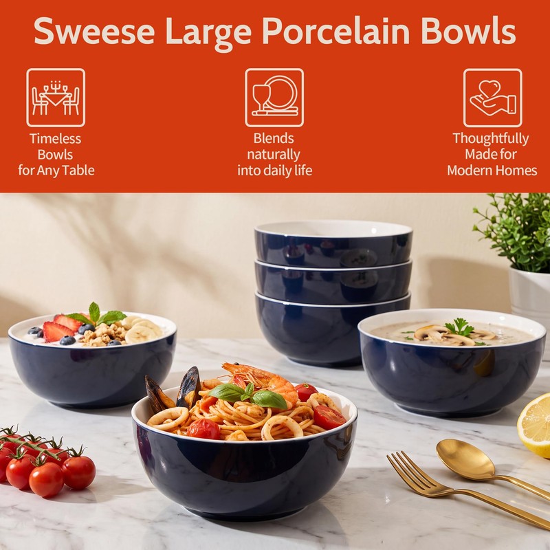 24 oz Ceramic Cereal Bowl Set of 4, 6" Breakfast