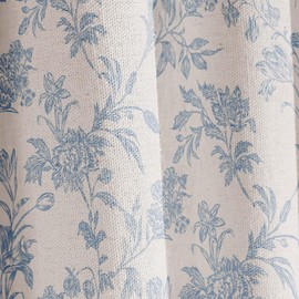 Blue Shower Curtain Floral Cotton Linen Cottagecore Shower Curtain for Bathroom 72" W x 72" L
