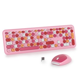 SbocKeeb Wireless Typewriter Keyboard and Mouse Combo Retro 104 Key Full Size Office Set Pink Keyboard with Silent Round Keycaps, Ideal for Laptop and Desktop PCs, Cute esign Keyboard.(Pink)