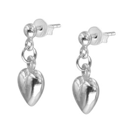 Silverly Sterling Silver Puffed Heart Drop Earrings - Cute Valentine's Day Studs for Women - Romantic 925 Silver Jewellery - Best Friend Birthday Gift - Small Dainty Stud Earrings