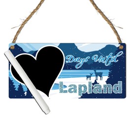 "Days Until Lapland" Countdown Plaque - Northern Lights & Winter Wonderland Chalkboard Sign for Christmas Holiday Countdown - Perfect Lapland Trip Decor for Families (Blue, With Pen)
