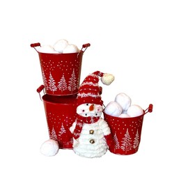 Red Tin Buckets W Pine Trees Set of 3 Christmas Decorative Metal Indoor Outdoor Gift Basket Planter