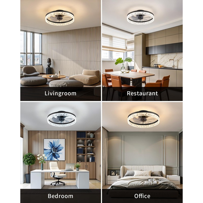 KDG 19.7" Low Profile LED Ceiling Fans with Light, Reversible