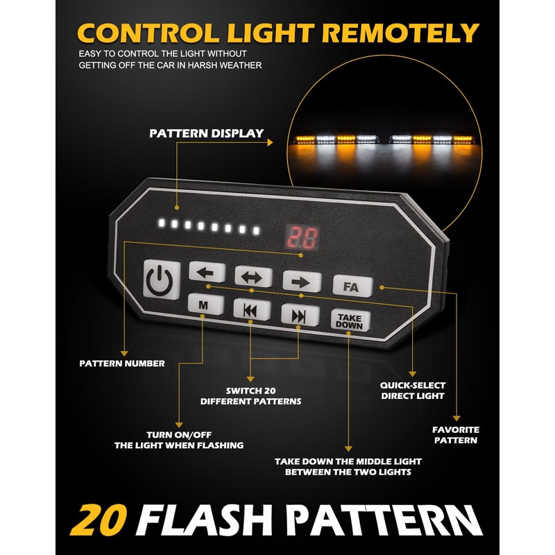 HLauto 604N Emergency Dash Strobe Lights: 2x16.8 inch Amber White