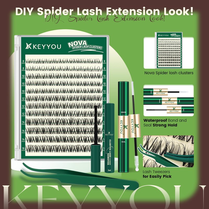 KEYYOU Flora Nova Spider Lash Clusters Kit Natural D Curl