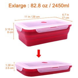 FUSMYE Set of 2 Extra Large Collapsible Silicone Food Storage Containers With Lids,82.8oz + 60.2oz Meal Box, Big Bento Lunch Boxes, Rv Collapsible Bowls For Camping, Kitchen (Red and Yellow)