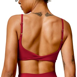QUOJIZY Workout Tops for Women, Yoga Sports Bra Open Back Tops for Women, Spaghetti Straps, Low Support Red