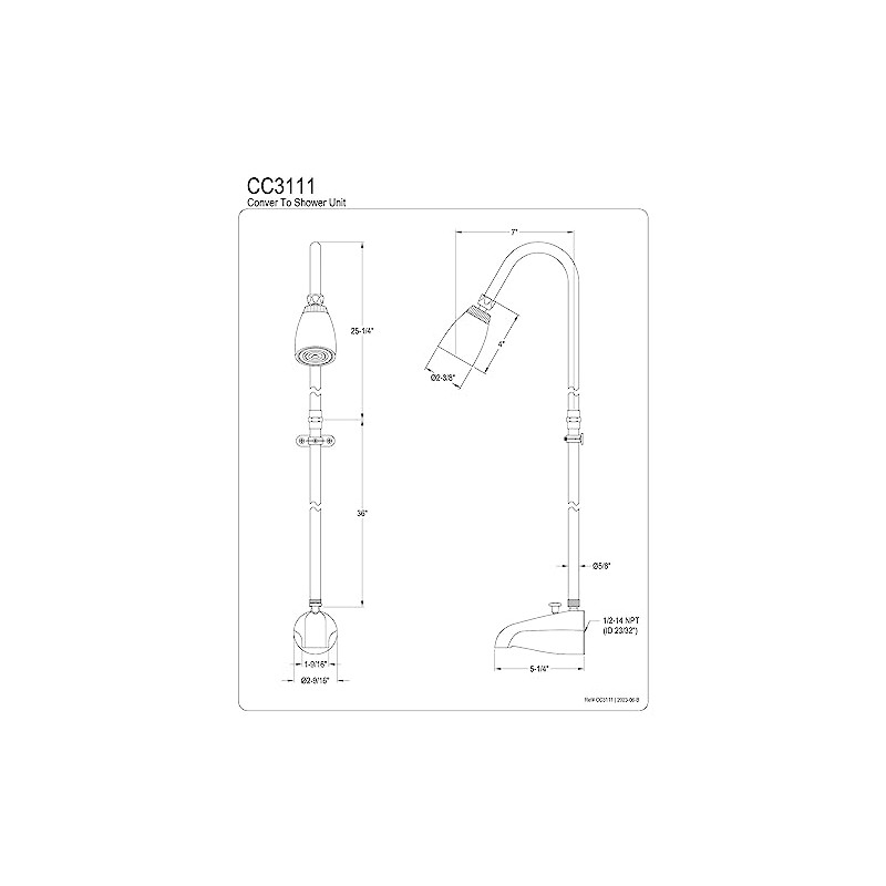 Kingston Brass CC3111 Convertor Shower Unit, Polished Chrome,61-inch Length