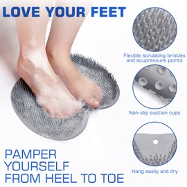 2PACK Shower Foot Scrubber Mat Back Washer Back Exfoliating Bath Wash Pad Wall Mounted Slip Suction Cups Foot Scrubber for Use in Shower Cups Foot Cleaner for Men and Women