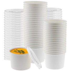 NYHI Paper Soup Storage Containers With Lids | 8 Ounce Insulated Take Out Disposable Food Storage Container Cups For Hot & Cold Foods | Eco Friendly To Go Soup Bowls With Vented Lid | 50 Pack