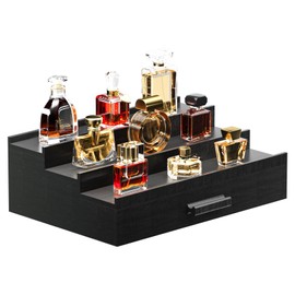 Vdamu Cologne Organizer for Men,3 Tier of Elevated Cologne Display Stand with Drawer Storage,Ladder Cologne Display,Perfume Organizer and Storage Display Risers,Great Gift for Men (Black)