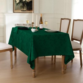 Romanstile Jacquard Rectangle Tablecloth - Waterproof Damask Floral Pattern Decorative Table Cloths Heavy Weight Fabric Table Covers for Dinner/Parties/Outdoor - 60 x 102 Inch, Dark Green