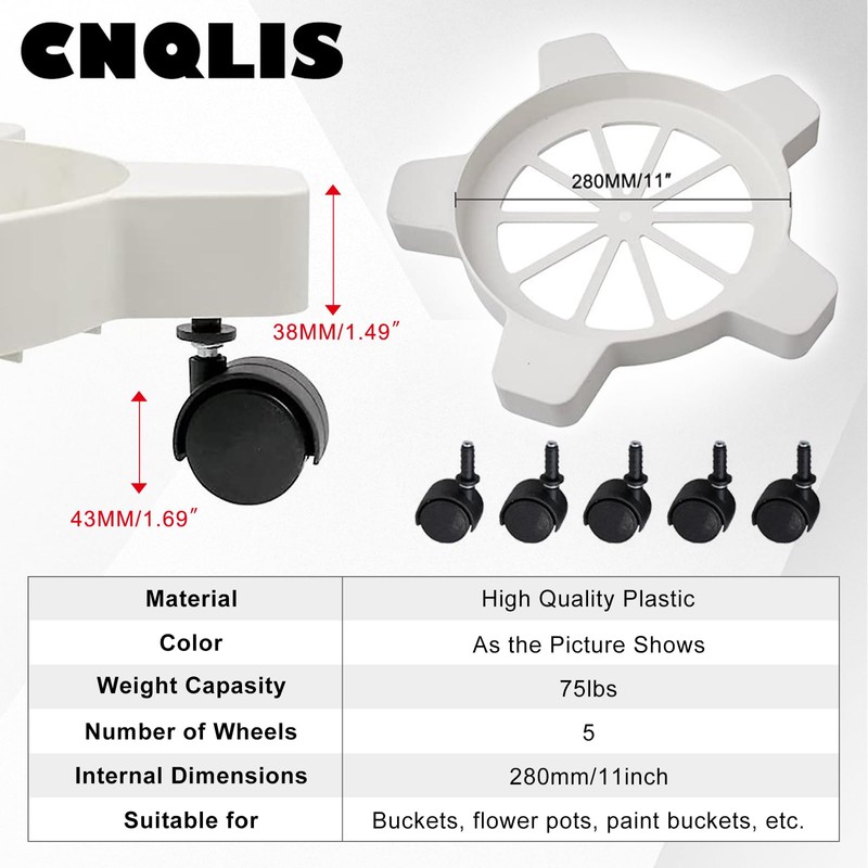 CNQLIS 5 Gallon Bucket Dolly with 5 Smooth-Rolling Swivel Casters,75
