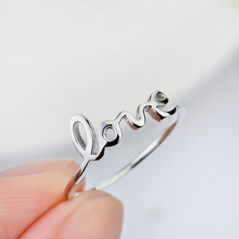 YFN Sterling Silver Simple Love Script Ring Thin Band Promise