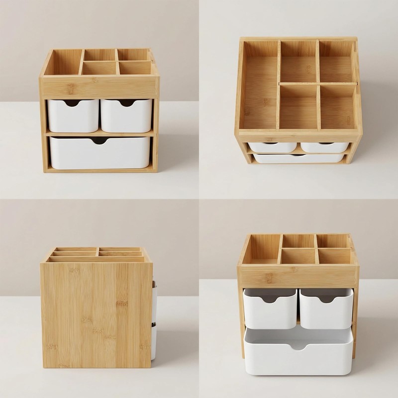Ninebendstreams Small Bamboo Makeup Organizer（5.7" D x 8" W x