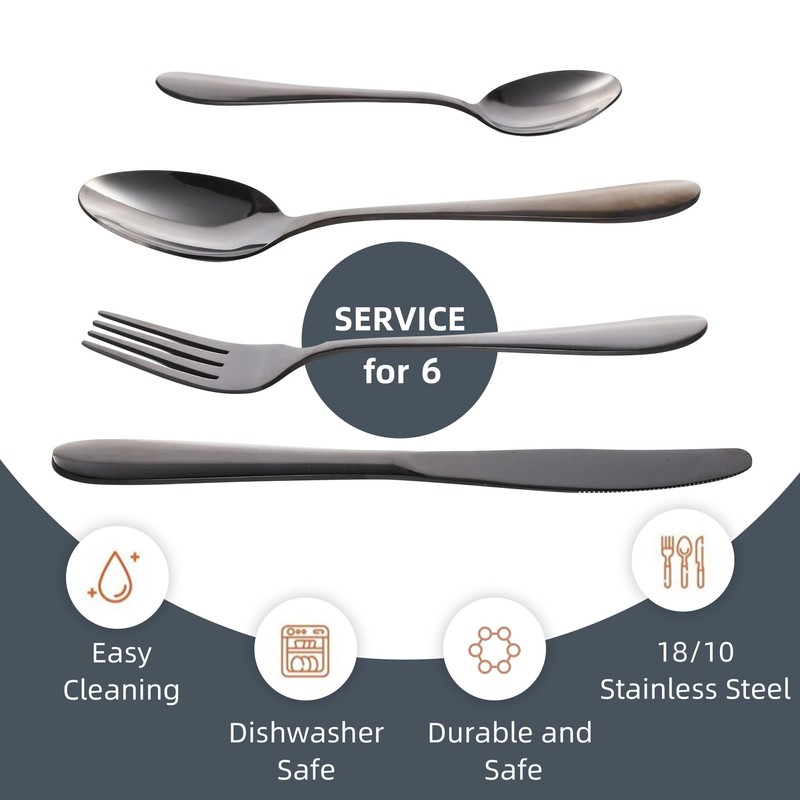 Black Silverware Set, Avalon 24 Piece Flatware Set Service for