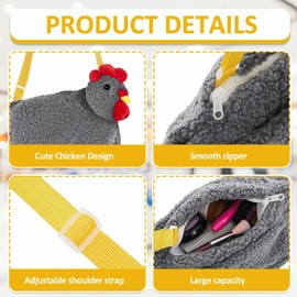 Saintrygo Chicken Hen Purse Bag Fluffy Shoulder Handbag Cute Funny Animal Gift for Christmas for Women Girls(Grey,Chicken)