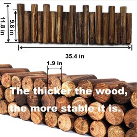Wood Garden Edging, Natural Wooden Solid Log Fence Border Decorative for Flower Bed Barriers and Landscape Fencing, 11.8 in H x 3.0 ft L, 1.9 in Diameter (4PACK)