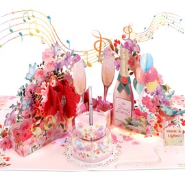 Birthday Card for 50 Years Woman, Birthday Card 50 Years with Music & Light for Women, 3D Champagne Pop-Up Singing Card Birthday for 50 Years Women, Mother, Wife, Ladies