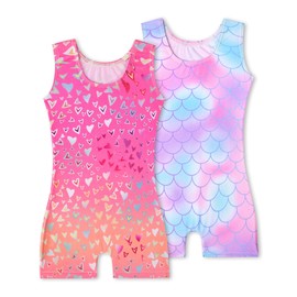 Tstiti Gymnastics Leotards for Girls 2 Pack Sparkly Kids Biketards Dance Unitards Matching Hair Scrunchies