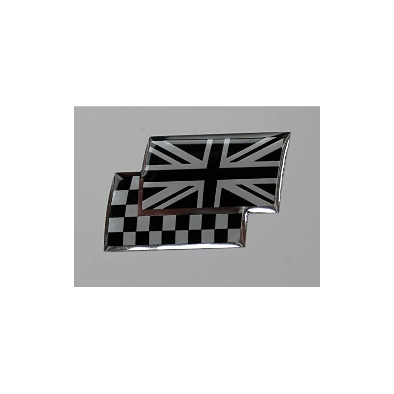 UNION JACK/CHEQUERED FLAGS Sticker/Decal - CHROME/BLACK HIGH GLOSS DOMED GEL