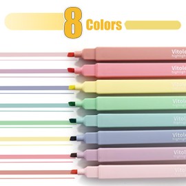 Piochoo Highlighters, 8 pcs Aesthetic Pastel Highlighters, Chisel Tip Book Highlighter, Candy Colors, No Bleed Bible Highlighter Assorted Colors