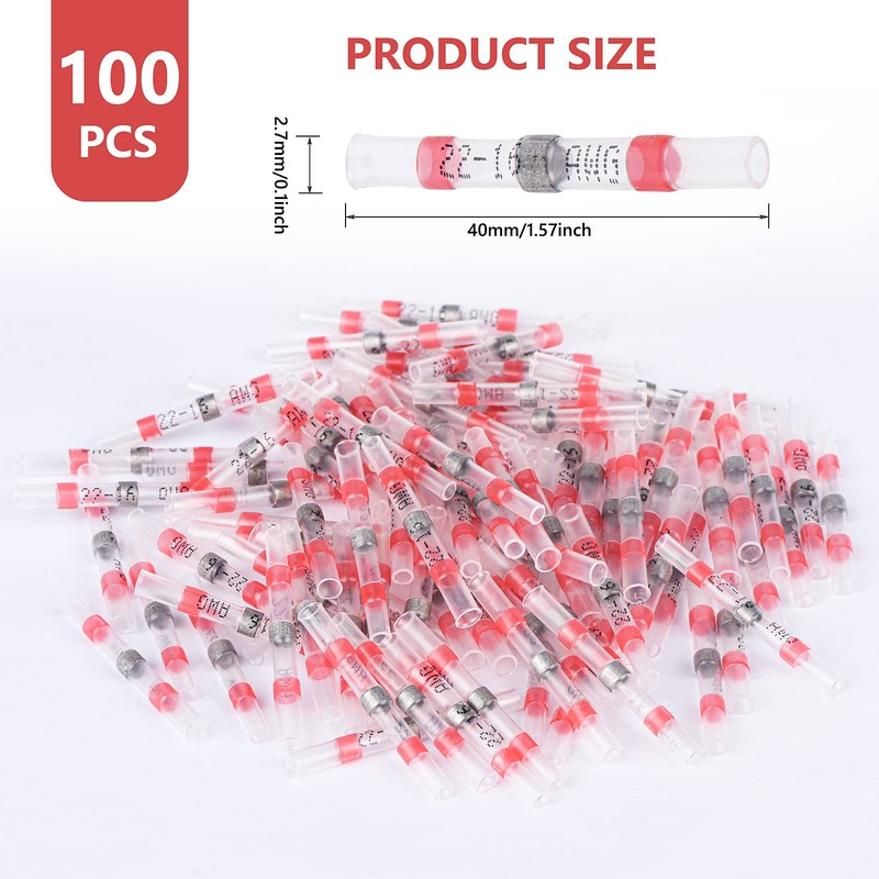 100 PCS Solder Seal Wire Connectors Heat Shrink Solder Butt