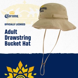 Corona Bucket Hat, Packable Travel Hat, Cotton Wide Brim Summer Cap with Adjustable Drawstring, Khaki, One Size, Khaki, One Size