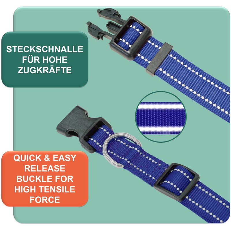 DEY - Premium Nylon Dog Collar, Reflective, Adjustable, for Small