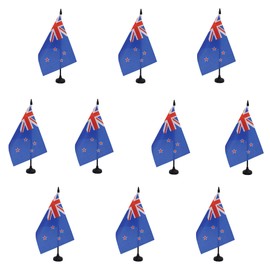 AZ FLAG Pack of 10 New Zealand 21 x 14 cm Table Flags - 10 Small New Zealand Office Flags 100% Polyester with 25 cm Flag Pole and Black Plastic Base